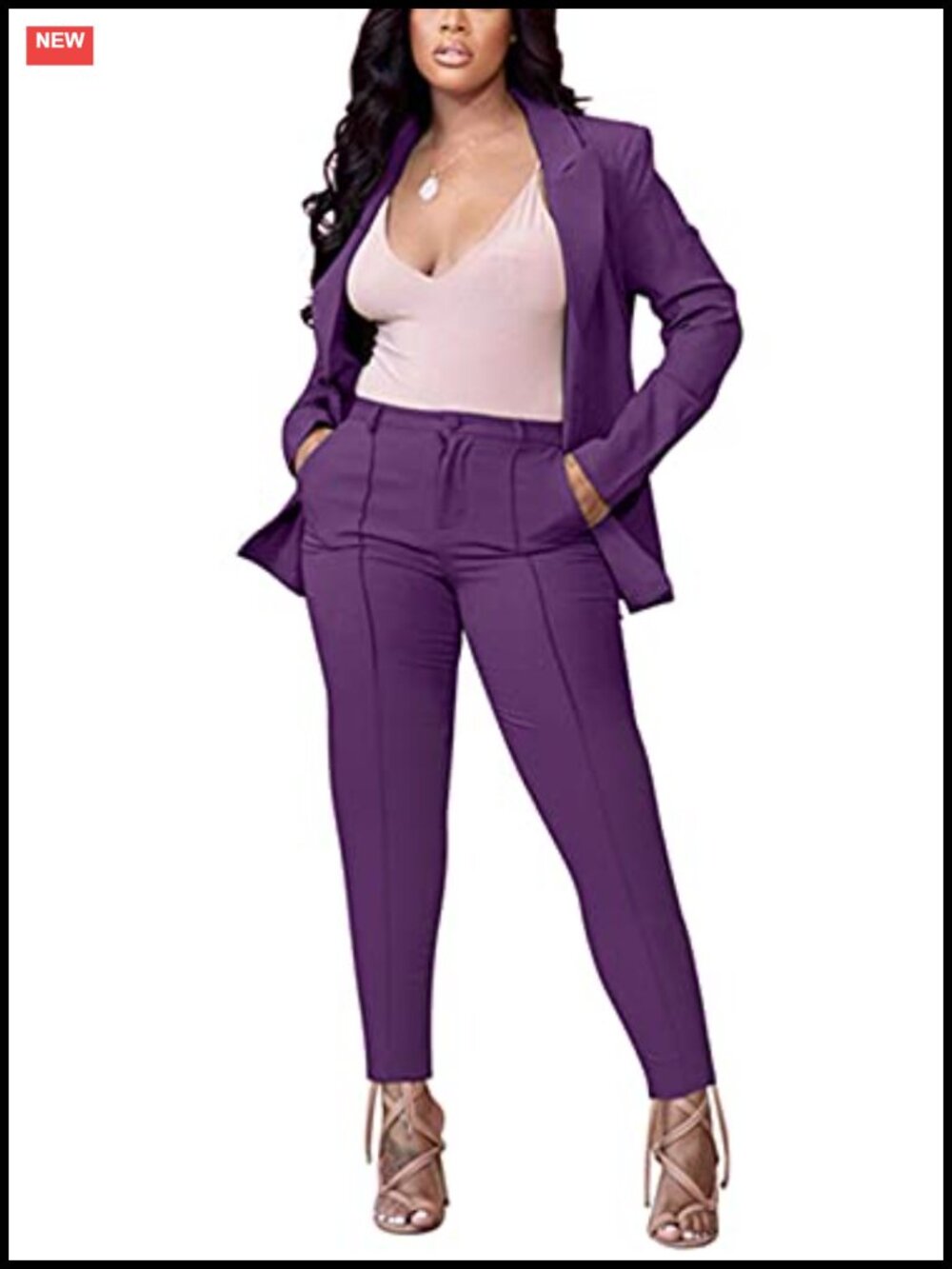 2 Piece Suit Set Blazer Pants Pencil Fit Stretch Cotton Office Wear